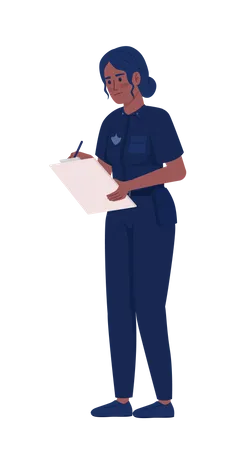 Mujer policía escribiendo en el portapapeles  Ilustración