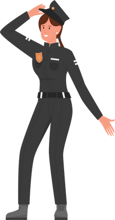 Mujer policía sosteniendo gorra  Ilustración
