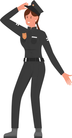 Mujer policía sosteniendo gorra  Ilustración