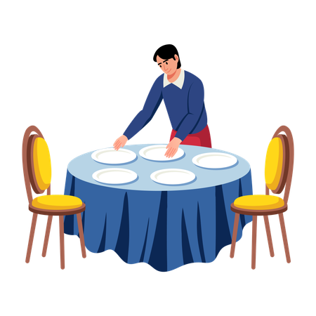 Mujer poniendo la mesa para cenar  Ilustración