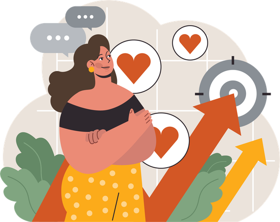 Mujer positiva que expresa amor propio y cuidado.  Ilustración