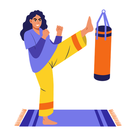 Mujer haciendo artes marciales  Ilustración