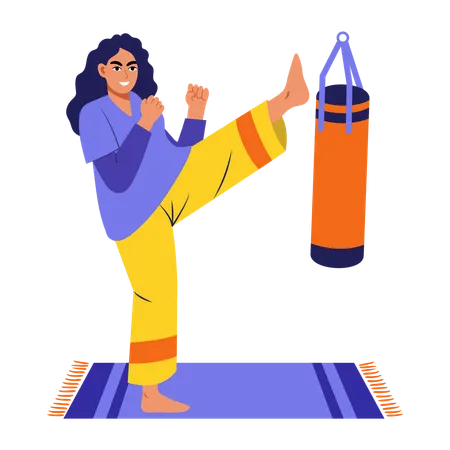 Mujer haciendo artes marciales  Ilustración