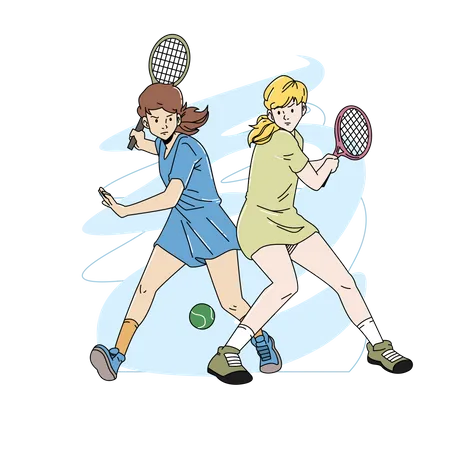 Mujer practicando deporte tenis  Ilustración