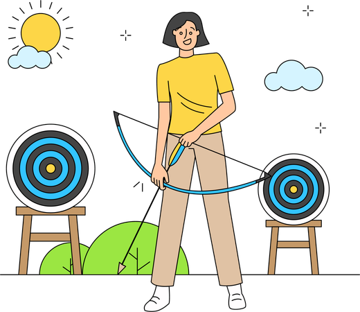 Mujer practicando tiro con arco  Ilustración