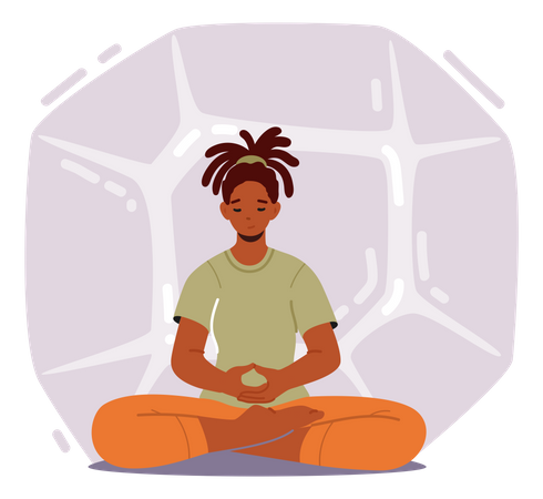 Mujer practicando meditación yoga  Illustration