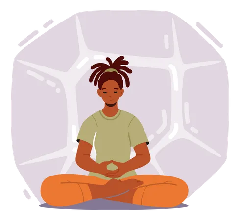 Mujer practicando meditación yoga  Illustration