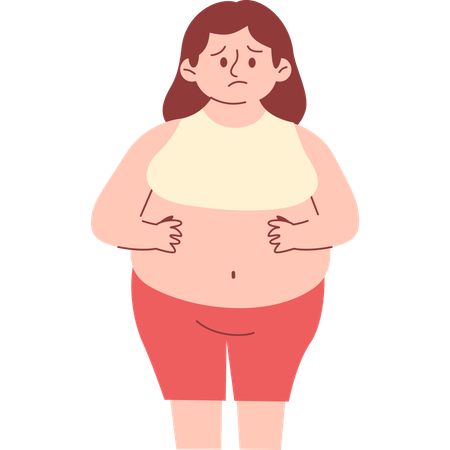 Mujer preocupada por la grasa abdominal  Ilustración