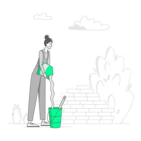 Mujer prepara cemento para la construcción  Ilustración