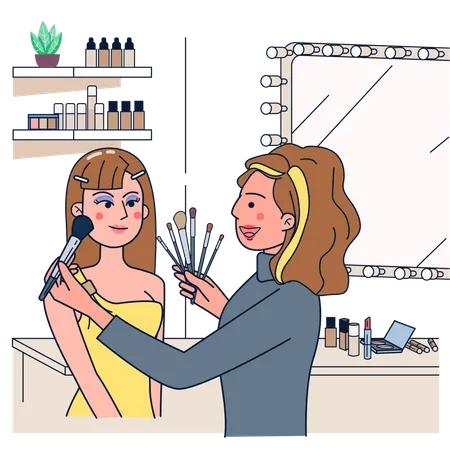 Mujer preparándose en el salón de belleza  Ilustración