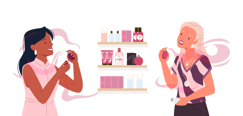 Mujer probando perfume  Ilustración