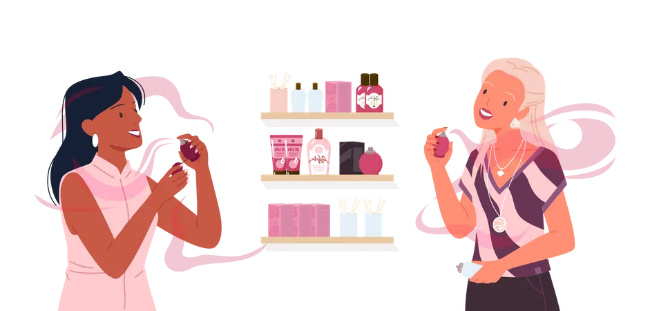 Mujer probando perfume  Ilustración