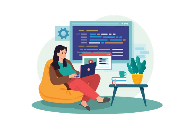 Programadora trabajando en un nuevo proyecto  Ilustración