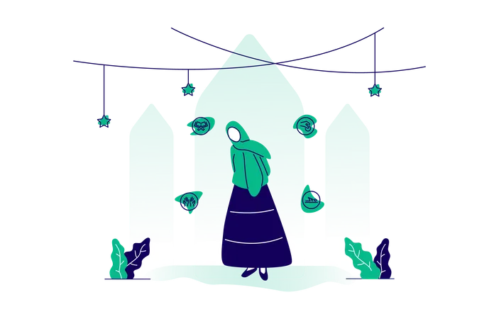 El Concepto De Ilustracion De Eid Al Fitr De Mujeres Proporciona Informacion Sobre Cosas Sugeridas Para Hacer Durante El Ramadan Ilustración