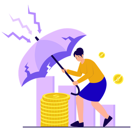 Mujer protege su dinero  Ilustración