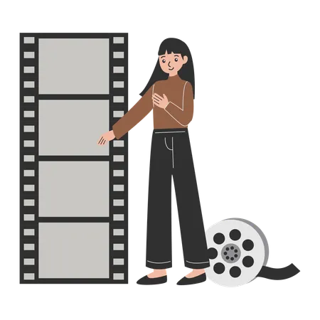 Mujer mostrando carrete de película actriz  Ilustración