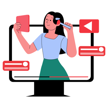 Mujer publica videotutorial de belleza en redes sociales  Ilustración