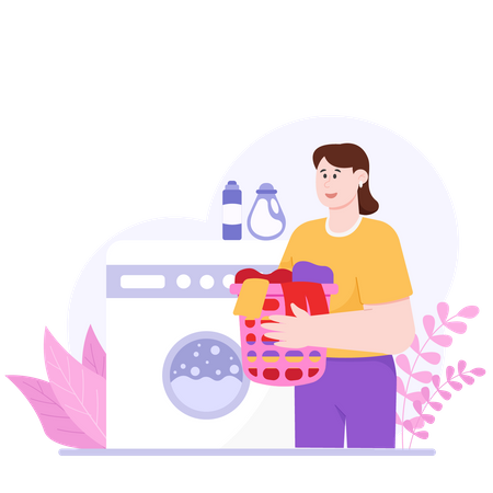 Mujer que está lavando ropa  Ilustración