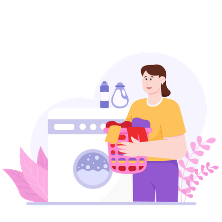Mujer que está lavando ropa  Ilustración