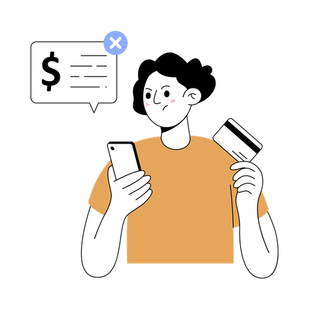 Mujer que no puede realizar el pago con tarjeta  Ilustración