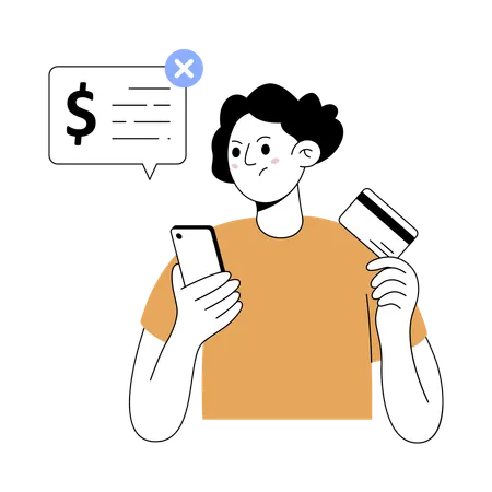 Mujer que no puede realizar el pago con tarjeta  Ilustración