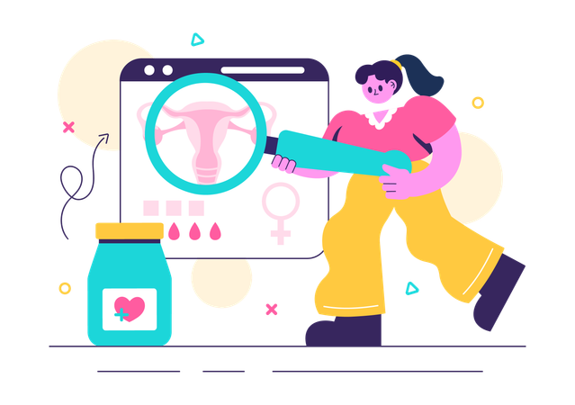 Mujer trabajando en terapia de reemplazo hormonal  Ilustración