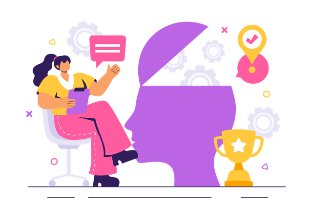 Mujer solucionando retos empresariales  Ilustración