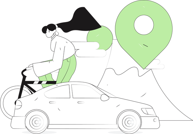 Mujer que utiliza la bicicleta para desplazarse al trabajo en lugar de un taxi  Ilustración