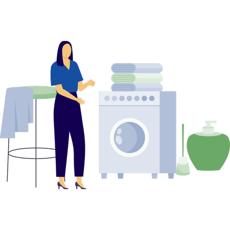 Mujer que utiliza servicios de lavandería  Ilustración