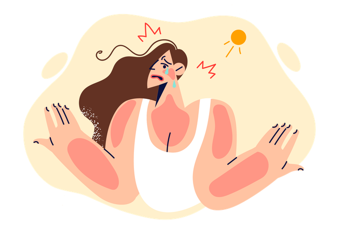 Mujer quemándose con el sol  Ilustración