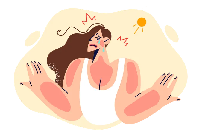 Mujer quemándose con el sol  Ilustración