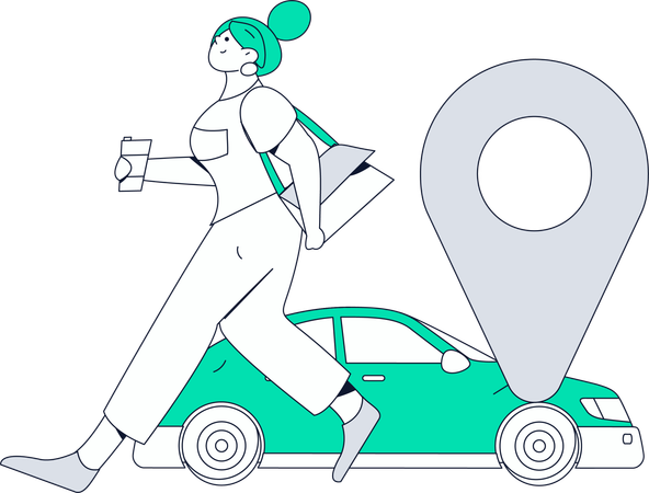 Mujer rastreando la ubicación de un taxi en línea  Ilustración