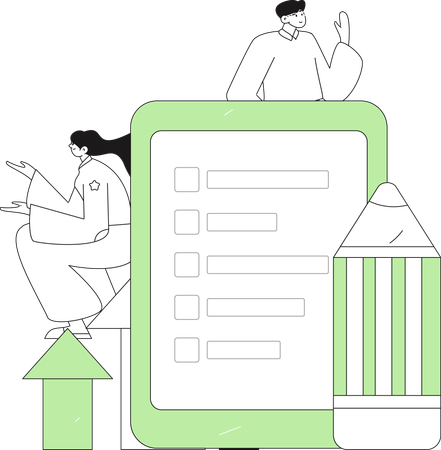 Mujer realizando una encuesta sobre la experiencia del cliente  Ilustración
