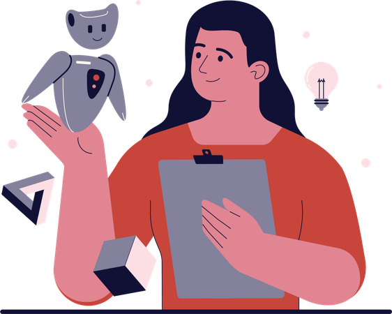 Mujer recibe ayuda de robot  Ilustración