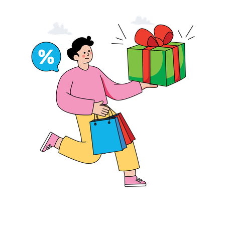 Mujer recibe vale de compra en compras online  Illustration