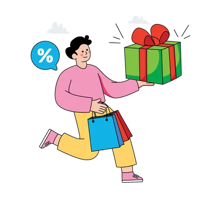 Mujer recibe vale de compra en compras online  Illustration