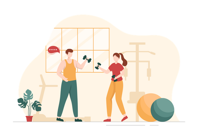 Mujer recibiendo entrenamiento de un entrenador personal de gimnasio  Illustration