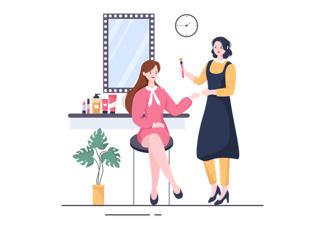 Mujer recibiendo tratamiento de maquillaje  Ilustración