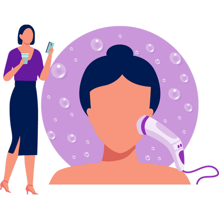 Mujer recibiendo tratamiento facial con hidra  Ilustración