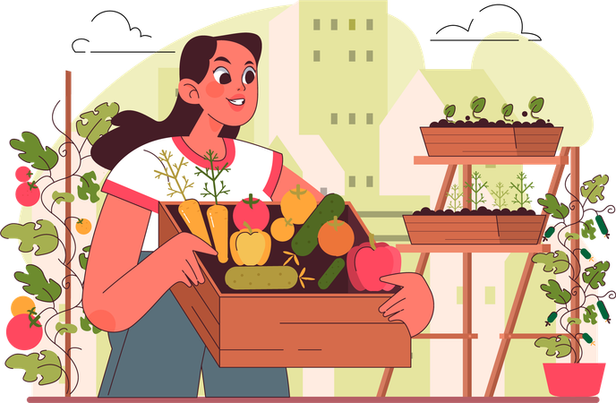 Mujer reciclando residuos de frutas  Ilustración