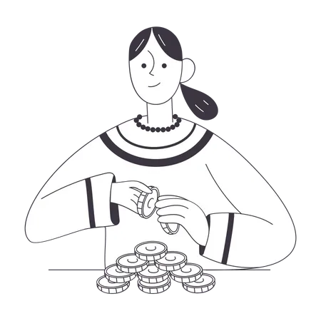 Mujer recogiendo monedas  Ilustración