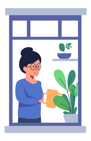 Mujer regando la planta  Ilustración