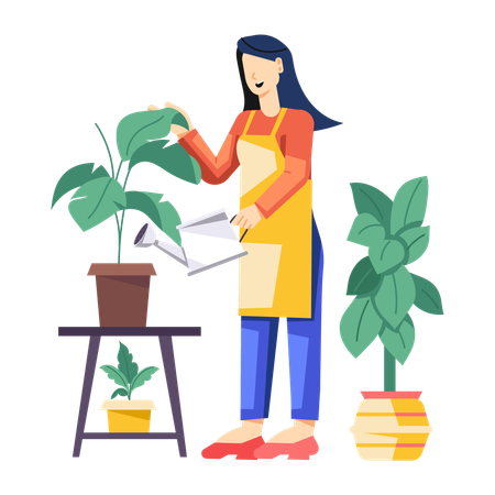 Mujer regando plantas  Ilustración