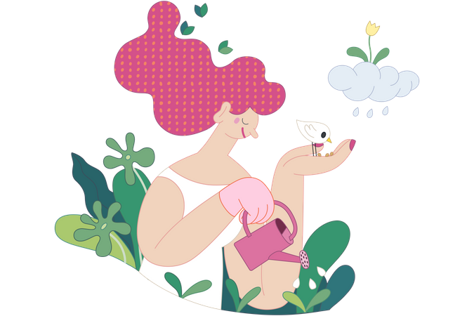 Mujer regando plantas  Ilustración