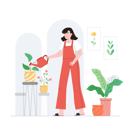 Mujer regando plantas  Ilustración