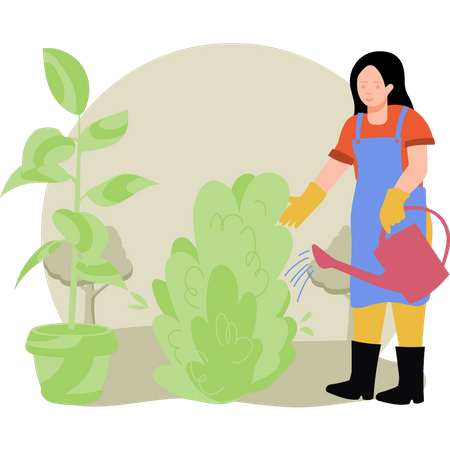 Mujer regando plantas  Ilustración