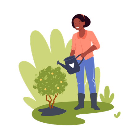 Mujer regando plantas  Ilustración