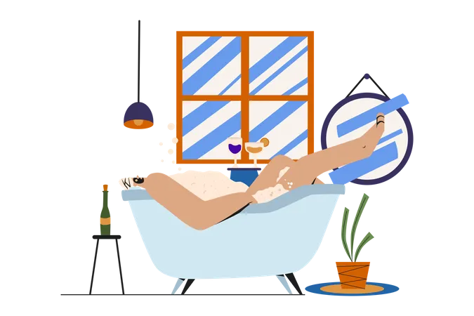 Mujer relajándose en la bañera  Ilustración
