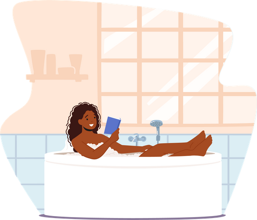 Mujer relajándose en la bañera  Ilustración