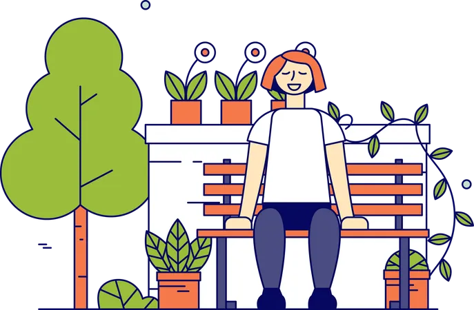 Mujer relajándose en el jardín  Ilustración